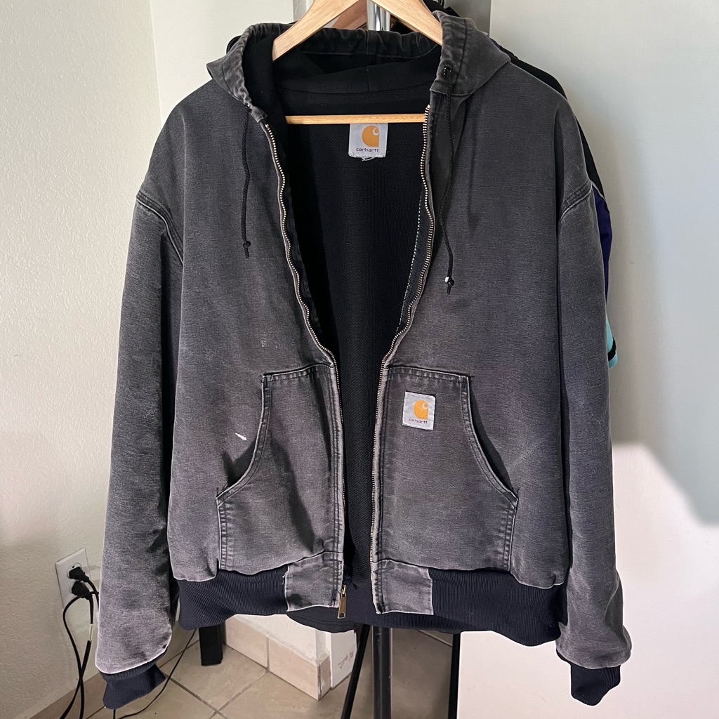 90s Carhartt J03 Thermal Lined Canvas Jacket Vtg Size Xl Faded & Distressed